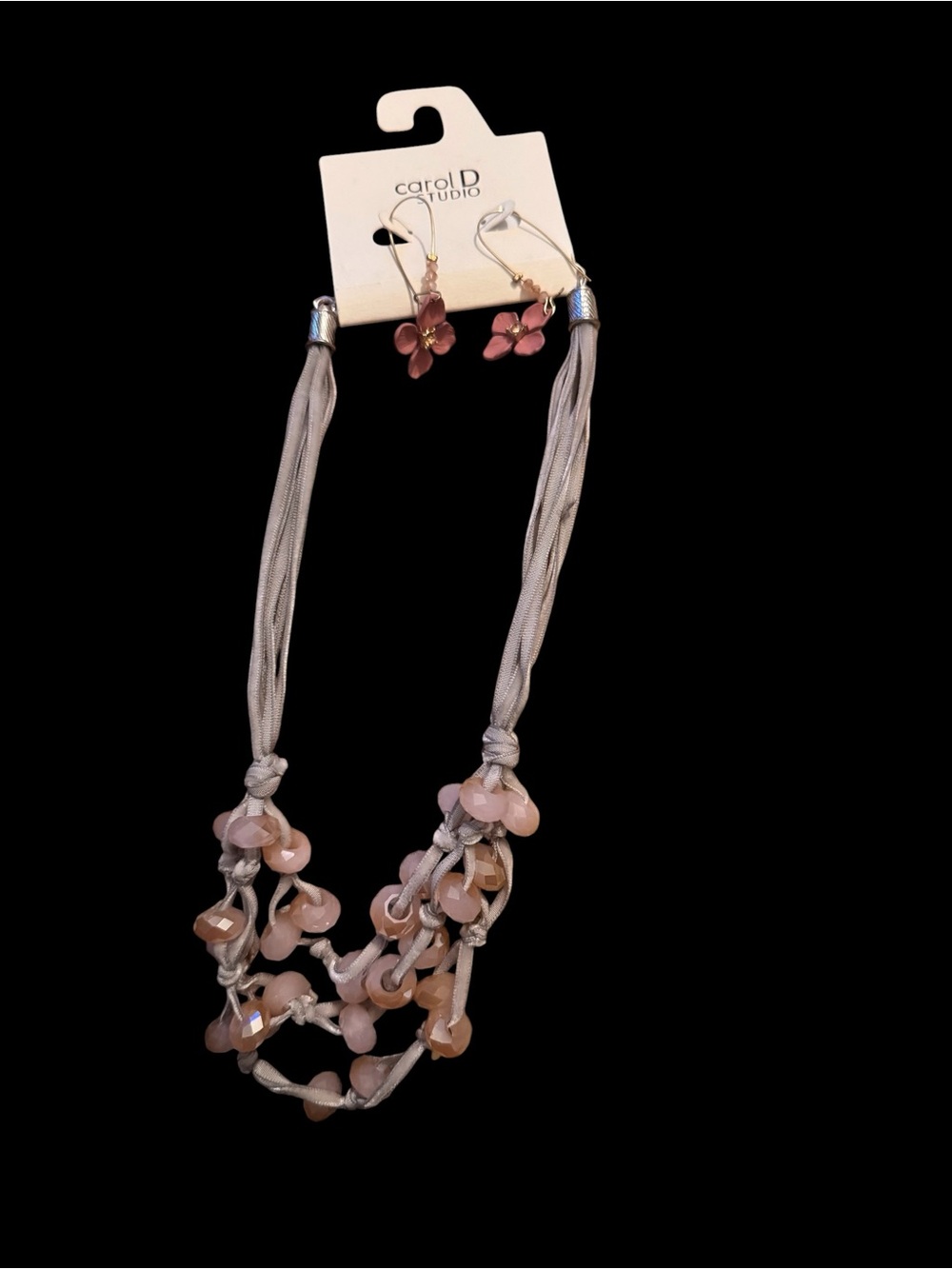 Carol D Studio Blush Pink Multi Strand Necklace & Flower Earrings Set